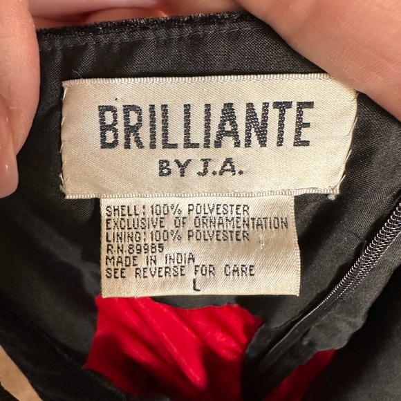 Vintage Black Velvet and red satin mesh overlay beaded dress size Large - Picture 4 of 9